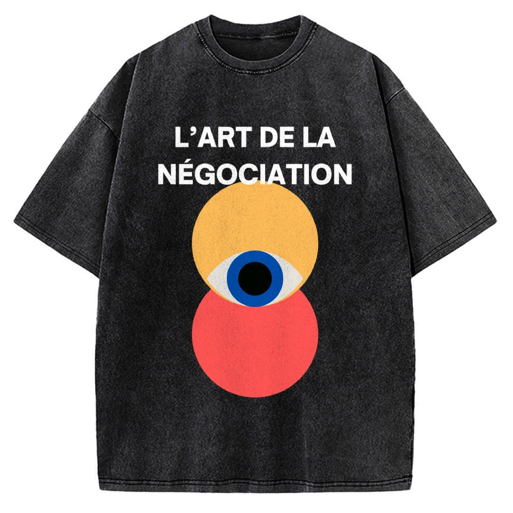 Unisex Bauhaus Negotiation Eye Printed Washed T-shirt