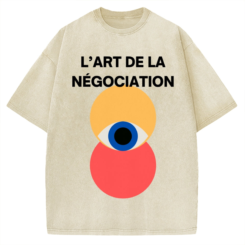 Unisex Bauhaus Negotiation Eye Printed Washed T-shirt