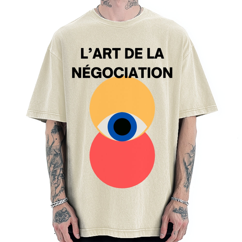 Unisex Bauhaus Negotiation Eye Printed Washed T-shirt