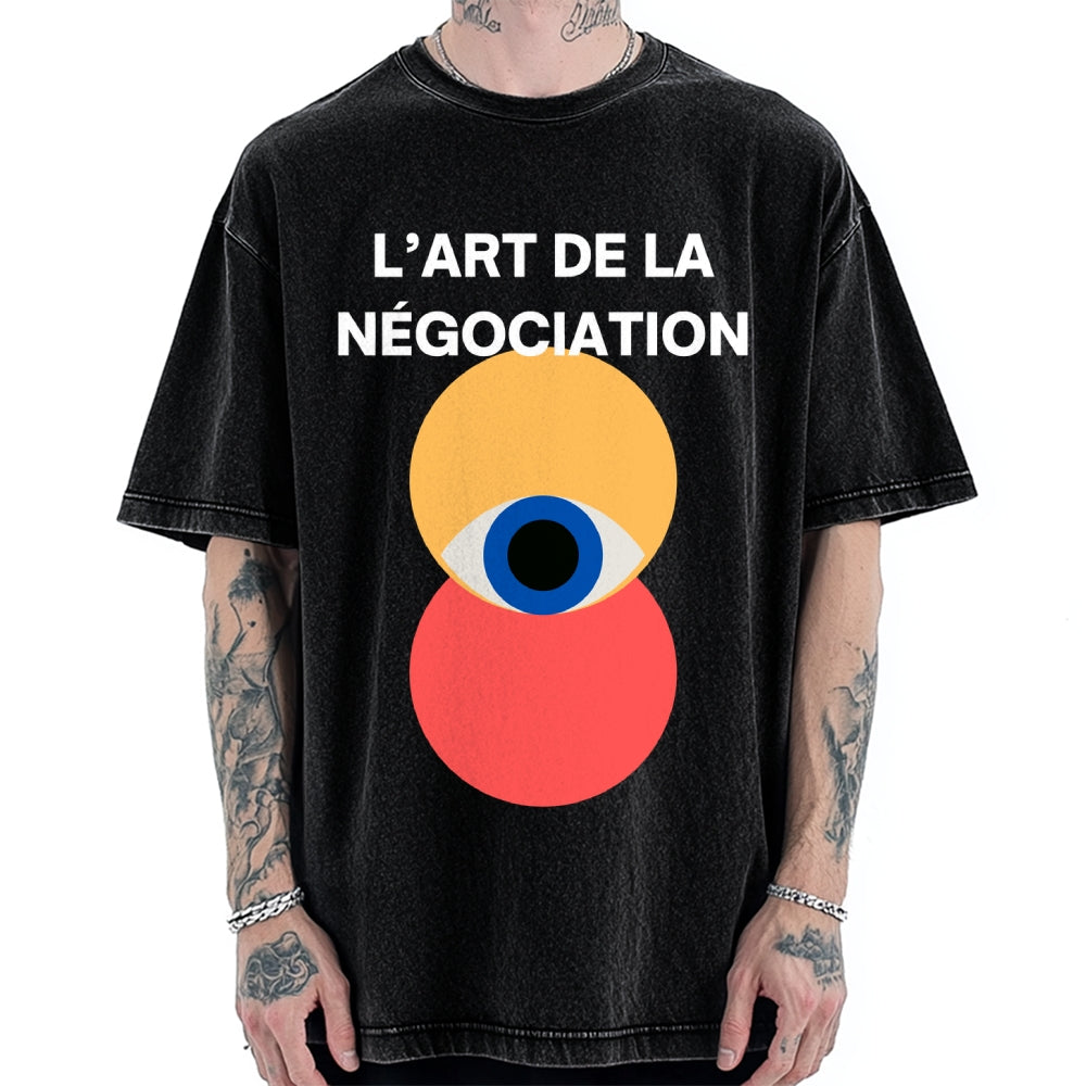 Unisex Bauhaus Negotiation Eye Printed Washed T-shirt