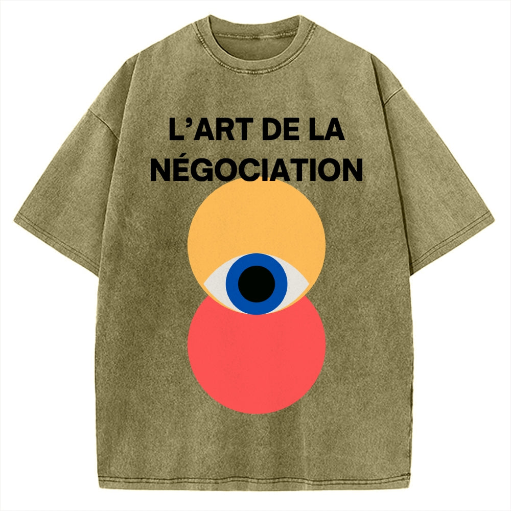 Unisex Bauhaus Negotiation Eye Printed Washed T-shirt