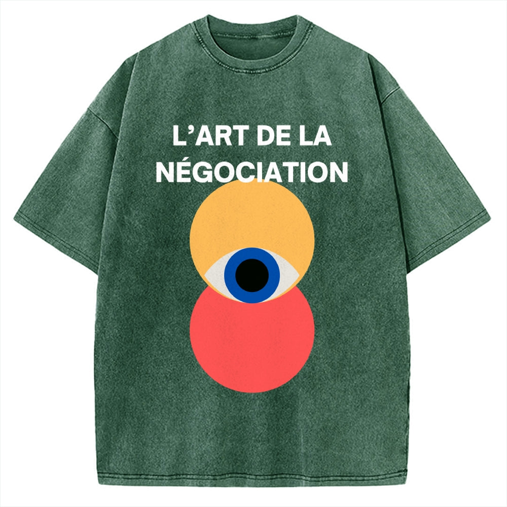 Unisex Bauhaus Negotiation Eye Printed Washed T-shirt
