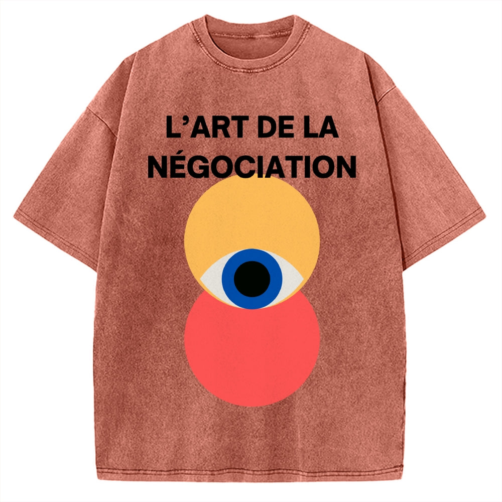 Unisex Bauhaus Negotiation Eye Printed Washed T-shirt