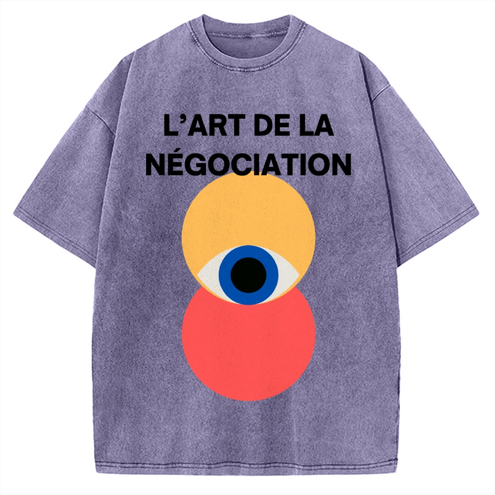 Unisex Bauhaus Negotiation Eye Printed Washed T-shirt