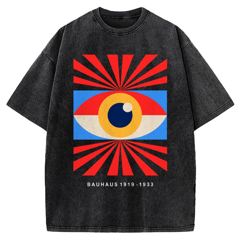 Unisex Bauhaus Abstract Eye Printed Washed Tee