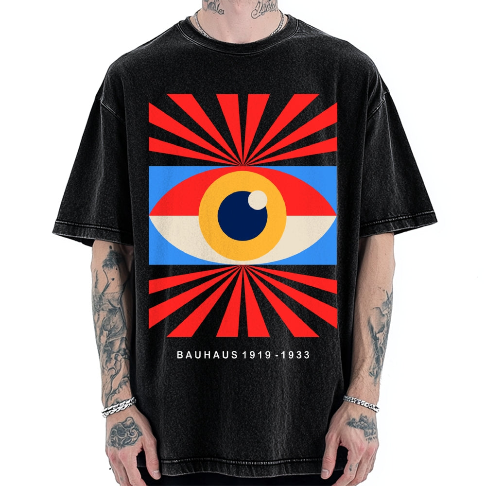 Unisex Bauhaus Abstract Eye Printed Washed Tee