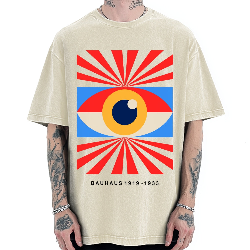 Unisex Bauhaus Abstract Eye Printed Washed Tee