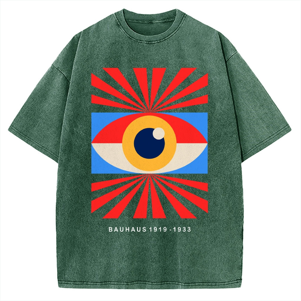 Unisex Bauhaus Abstract Eye Printed Washed Tee