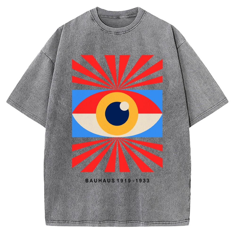 Unisex Bauhaus Abstract Eye Printed Washed Tee