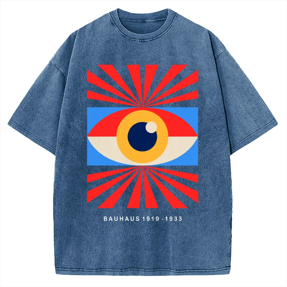 Unisex Bauhaus Abstract Eye Printed Washed Tee
