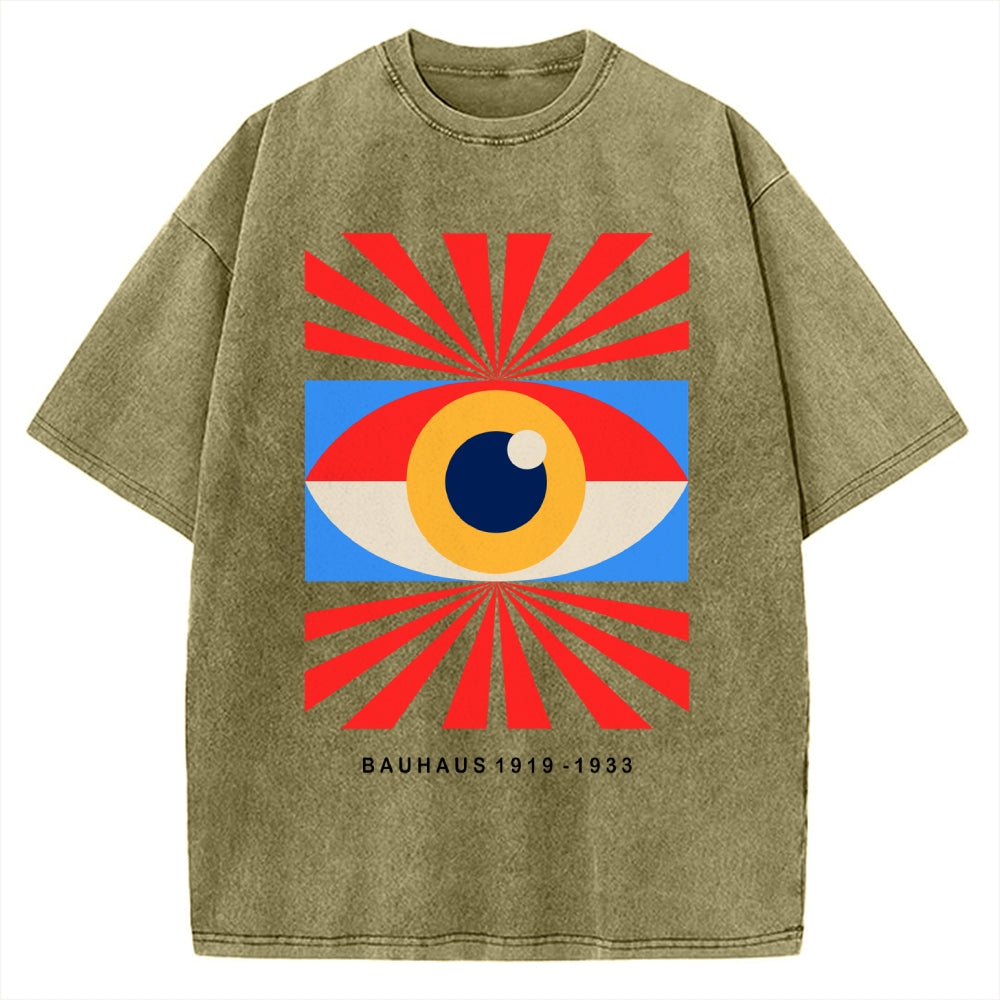 Unisex Bauhaus Abstract Eye Printed Washed Tee