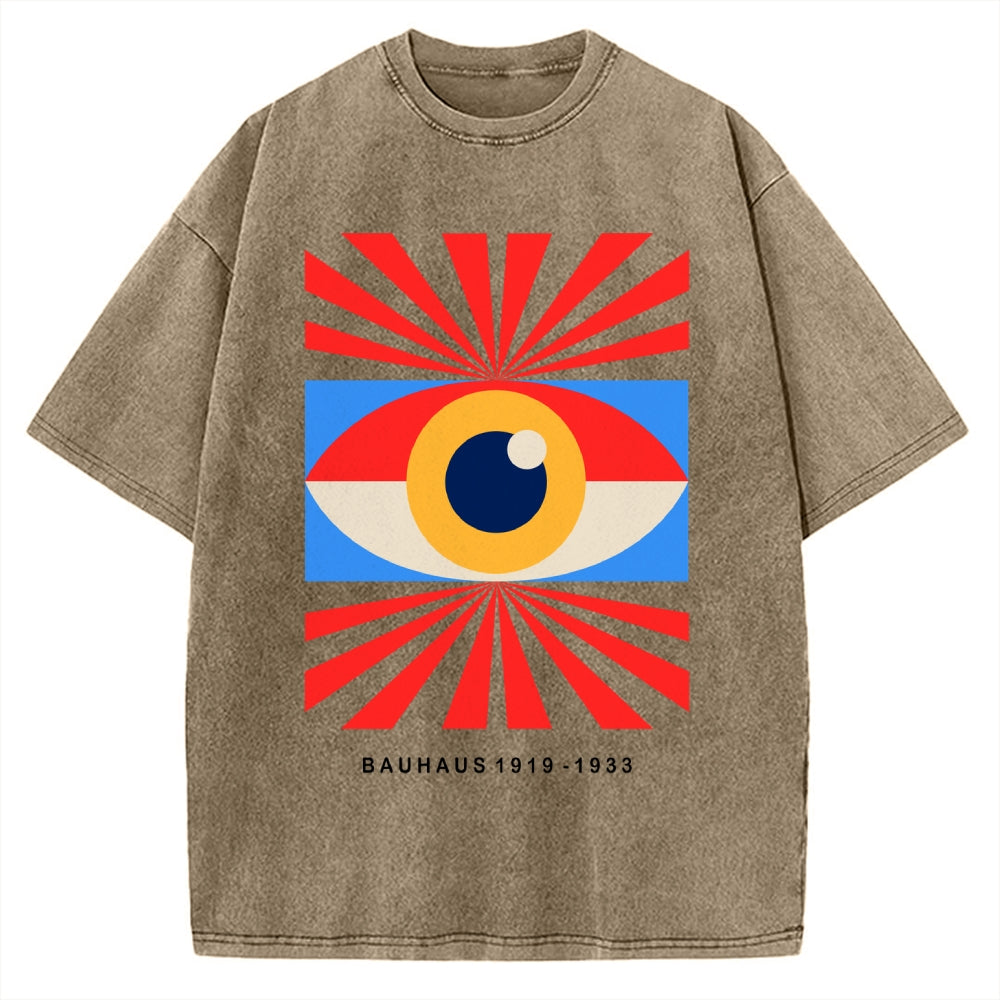 Unisex Bauhaus Abstract Eye Printed Washed Tee