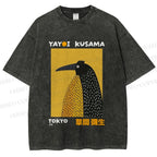 Unisex Half-Split Dot Bird Printed Washed Tee