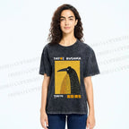 Unisex Half-Split Dot Bird Printed Washed Tee