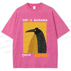 Unisex Half-Split Dot Bird Printed Washed Tee