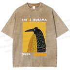 Unisex Half-Split Dot Bird Printed Washed Tee