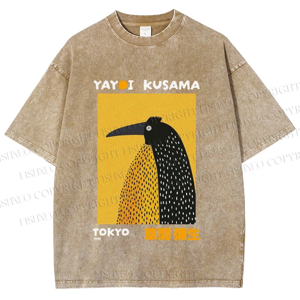 Unisex Half-Split Dot Bird Printed Washed Tee