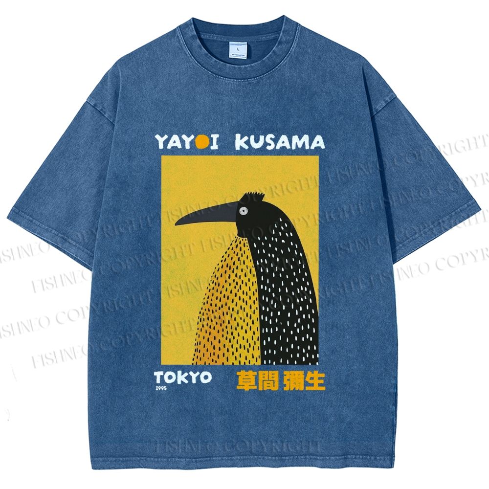 Unisex Half-Split Dot Bird Printed Washed Tee
