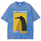 Unisex Half-Split Dot Bird Printed Washed Tee