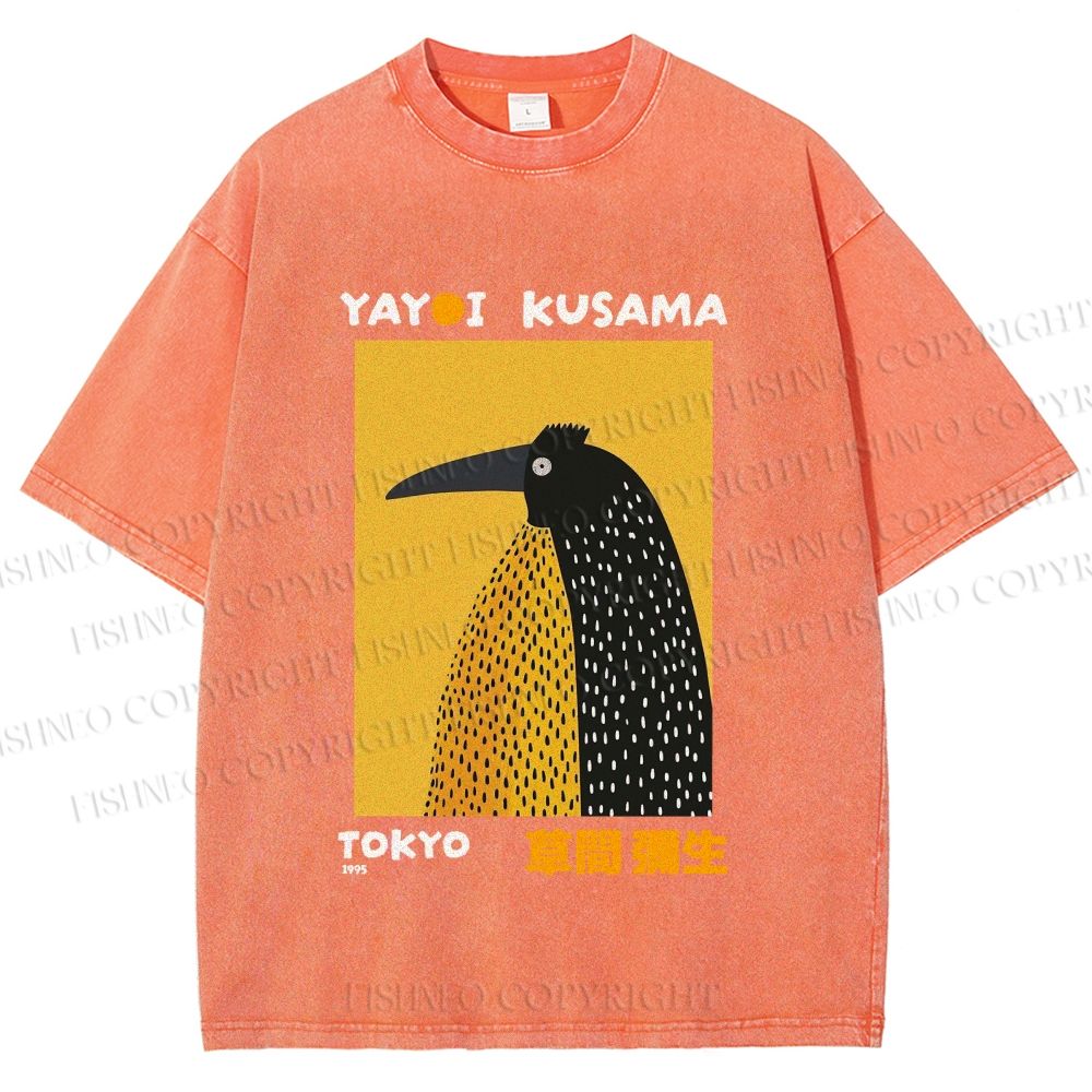 Unisex Half-Split Dot Bird Printed Washed Tee