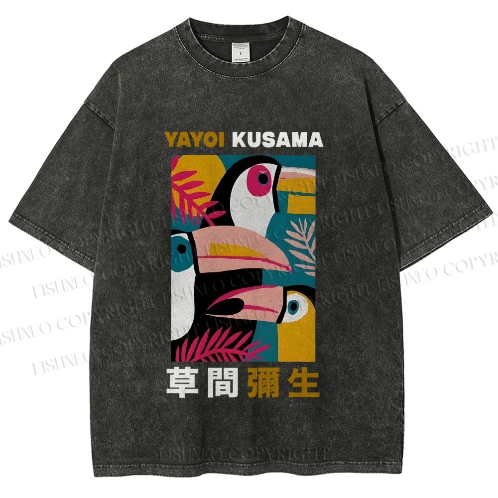 Unisex Tropical Geometric Toucans Printed Washed Tee