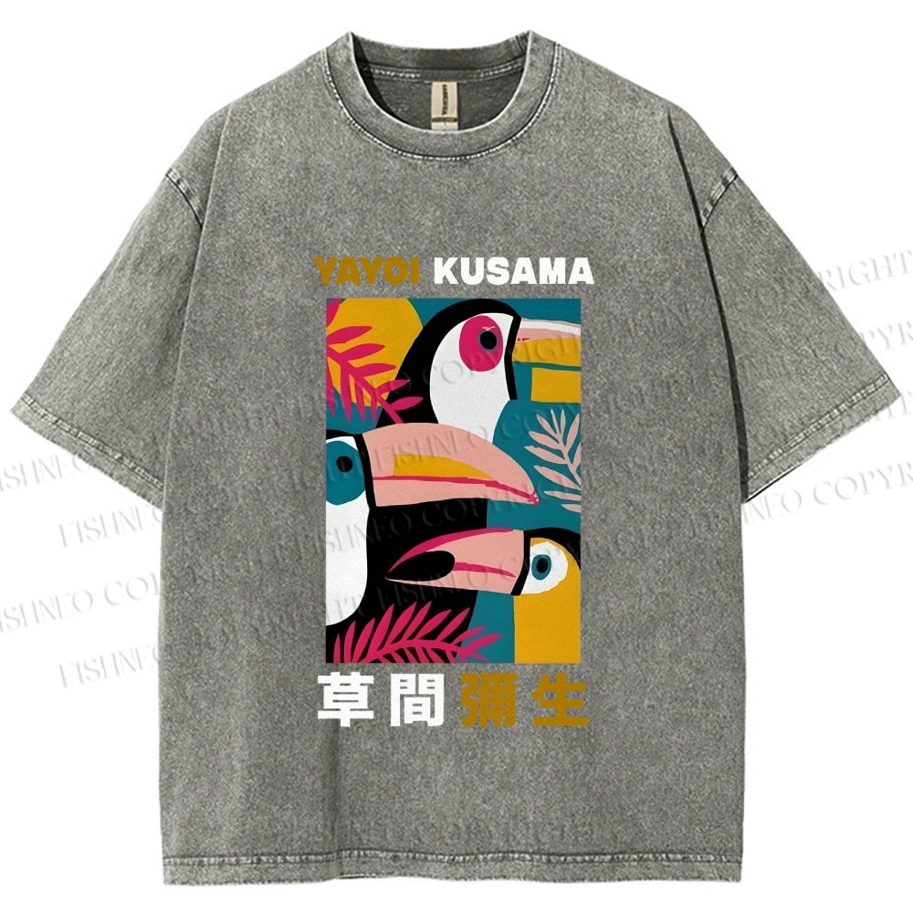 Unisex Tropical Geometric Toucans Printed Washed Tee