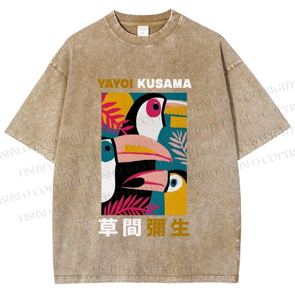 Unisex Tropical Geometric Toucans Printed Washed Tee
