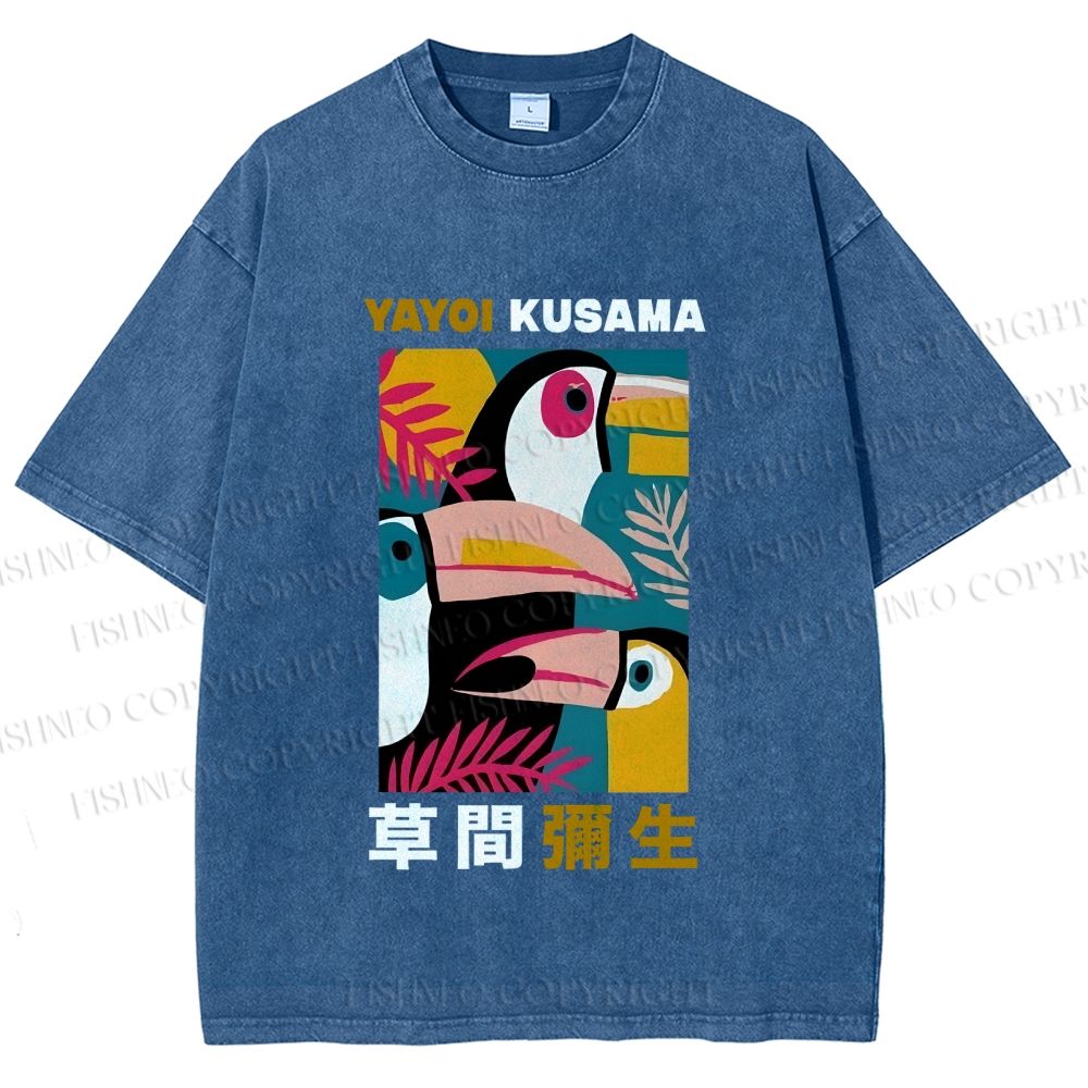 Unisex Tropical Geometric Toucans Printed Washed Tee