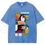 Unisex Tropical Geometric Toucans Printed Washed Tee