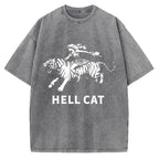 Unisex Vintage Cowgirl Hell Cat Printed Washed Tee