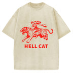 Unisex Vintage Cowgirl Hell Cat Printed Washed Tee