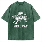 Unisex Vintage Cowgirl Hell Cat Printed Washed Tee