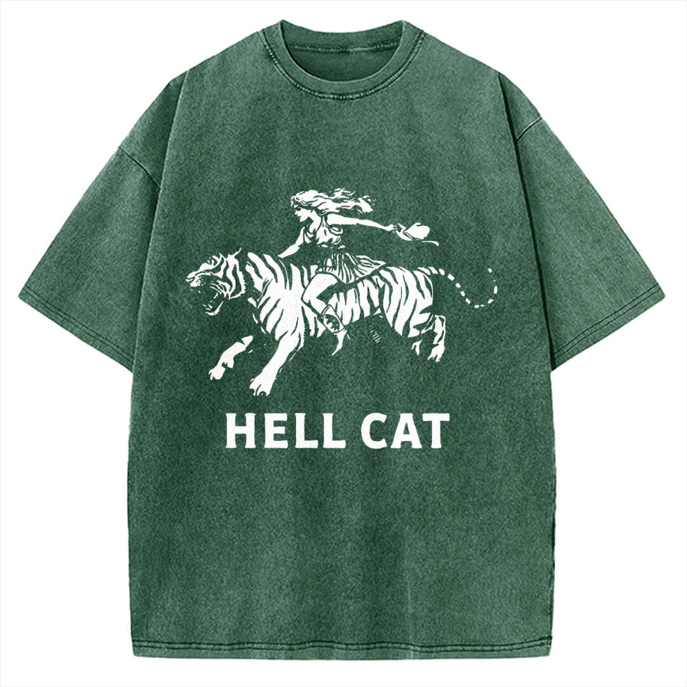 Unisex Vintage Cowgirl Hell Cat Printed Washed Tee