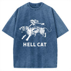 Unisex Vintage Cowgirl Hell Cat Printed Washed Tee