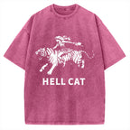Unisex Vintage Cowgirl Hell Cat Printed Washed Tee