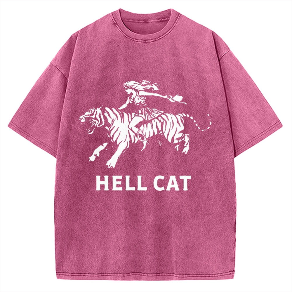 Unisex Vintage Cowgirl Hell Cat Printed Washed Tee