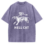 Unisex Vintage Cowgirl Hell Cat Printed Washed Tee