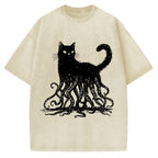 Unisex Octopus Cat Vintage Washed T-shirt