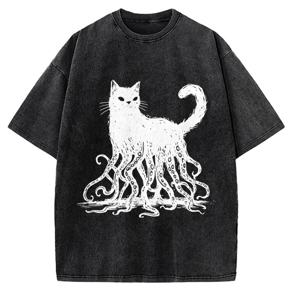 Unisex Octopus Cat Vintage Washed T-shirt