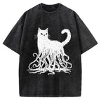 Unisex Octopus Cat Vintage Washed T-shirt