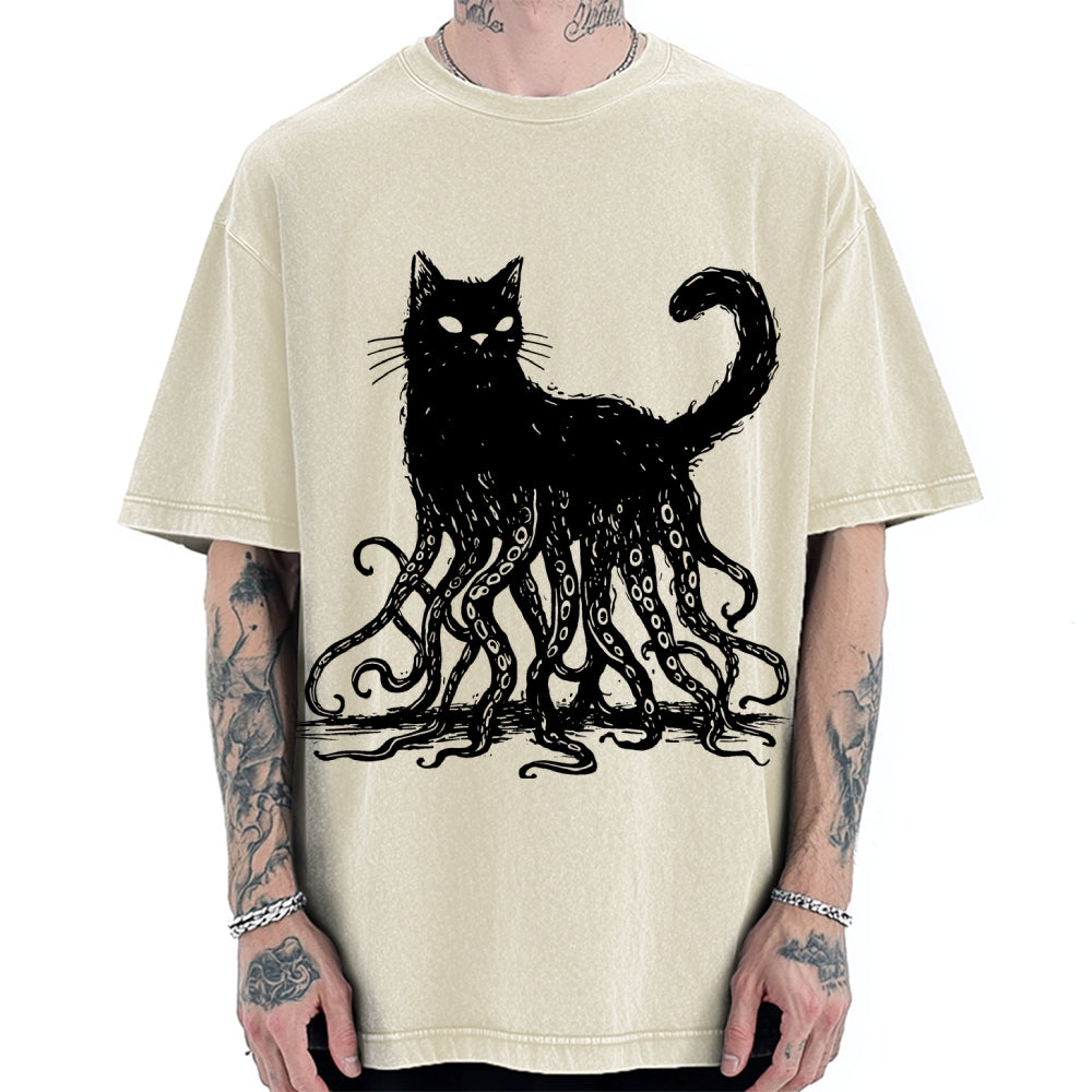 Unisex Octopus Cat Vintage Washed T-shirt