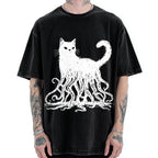 Unisex Octopus Cat Vintage Washed T-shirt