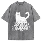 Unisex Octopus Cat Vintage Washed T-shirt