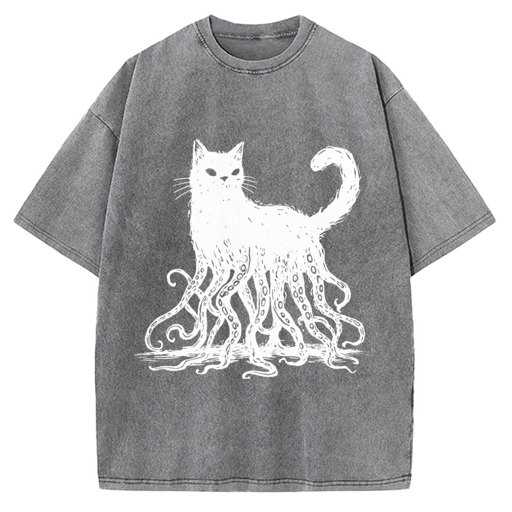 Unisex Octopus Cat Vintage Washed T-shirt