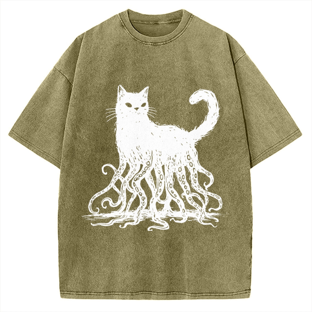 Unisex Octopus Cat Vintage Washed T-shirt