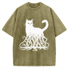 Unisex Octopus Cat Vintage Washed T-shirt