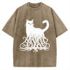 Unisex Octopus Cat Vintage Washed T-shirt