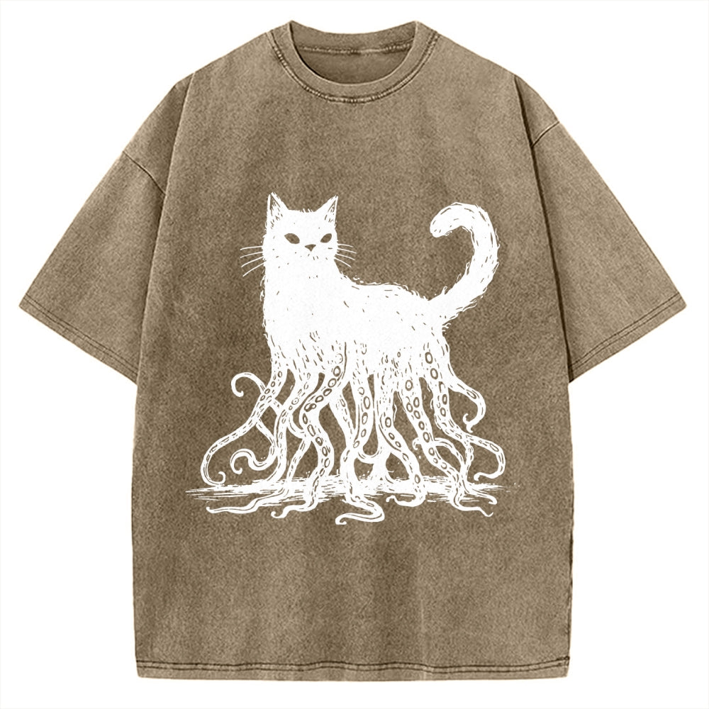Unisex Octopus Cat Vintage Washed T-shirt