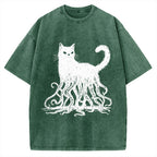 Unisex Octopus Cat Vintage Washed T-shirt
