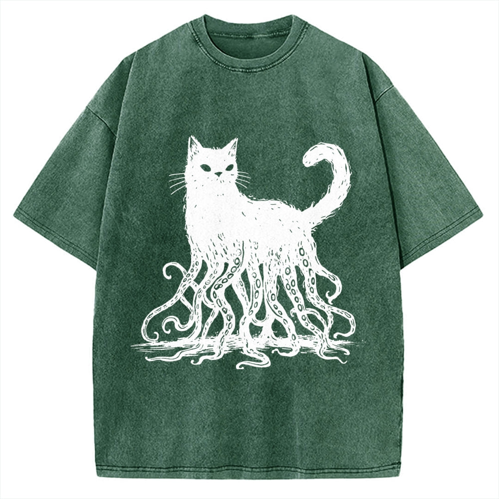 Unisex Octopus Cat Vintage Washed T-shirt